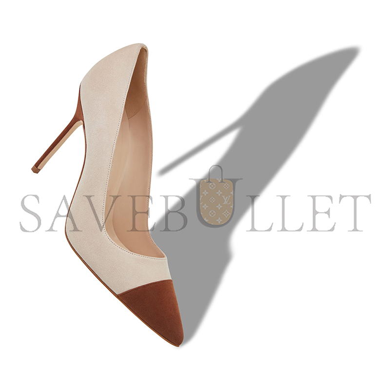 man010 B1ahn*k capcour brown and beige suede pointed toe pumps 424-1966-0004
