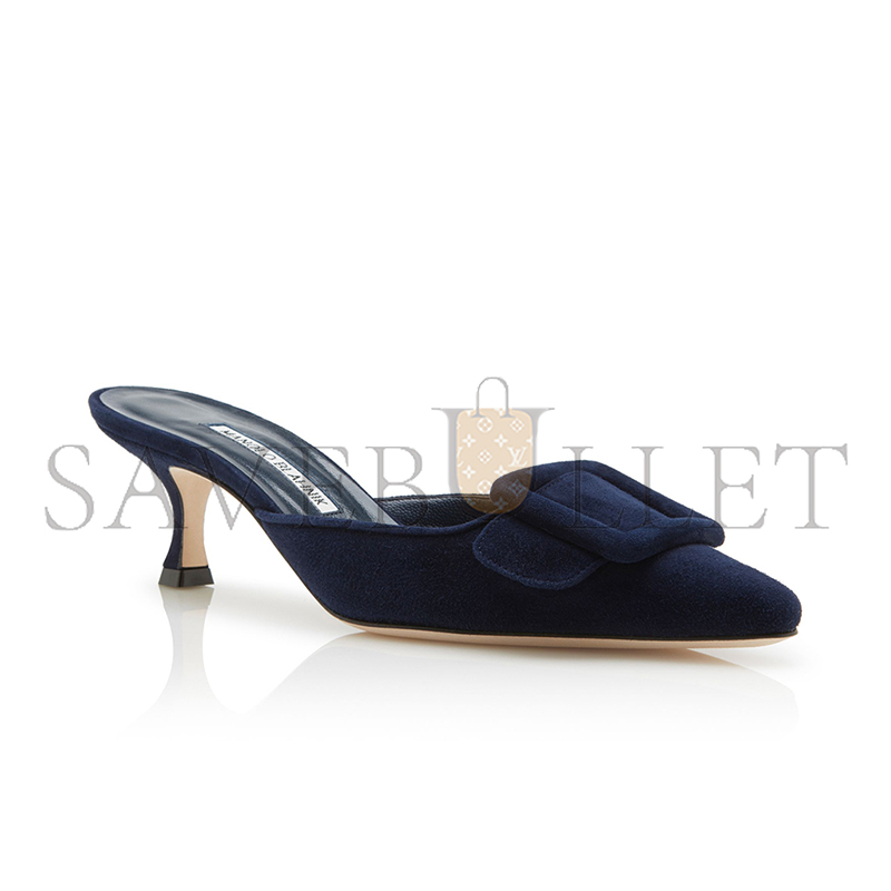 man010 B1ahn*k maysale navy blue suede kitten heel mules 9xx-0246-0006