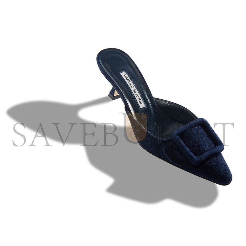 man010 B1ahn*k maysale navy blue suede kitten heel mules 9xx-0246-0006