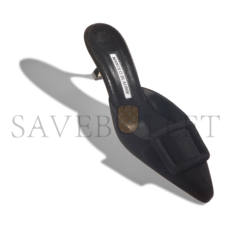 man010 B1ahn*k maysale black suede kitten heel mules 9xx-0246-0010