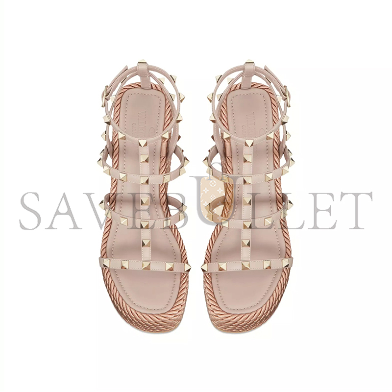 Va1e*ntin0 rockstud ankle strap wedge sandalin calfskin leather 95mm 5w2s0f95bae_p45