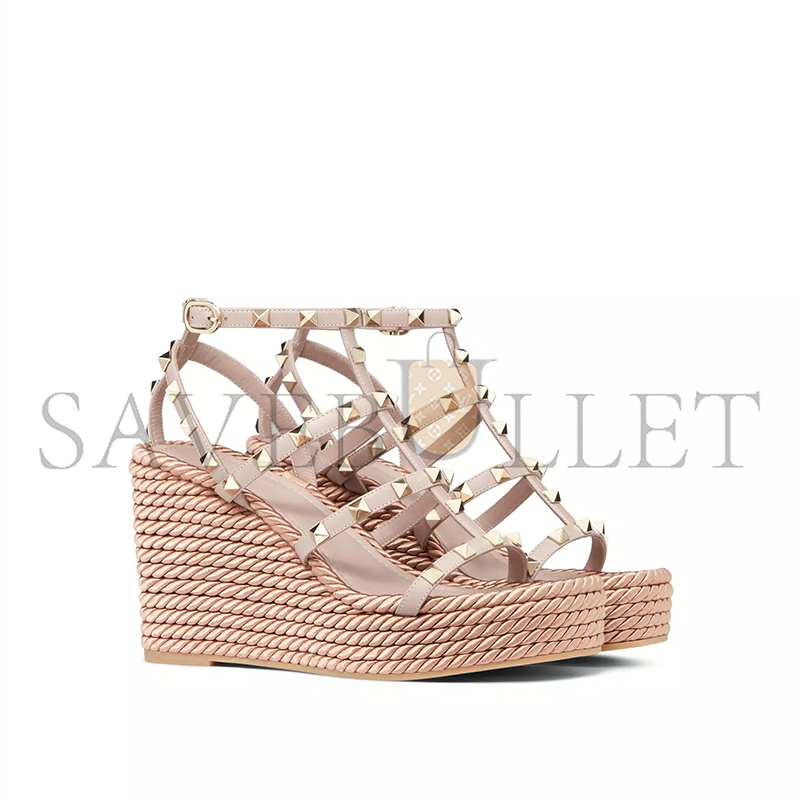 Va1e*ntin0 rockstud ankle strap wedge sandalin calfskin leather 95mm 5w2s0f95bae_p45