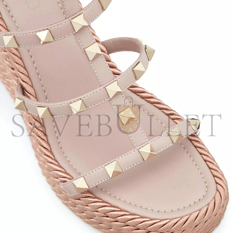 Va1e*ntin0 rockstud ankle strap wedge sandalin calfskin leather 95mm 5w2s0f95bae_p45