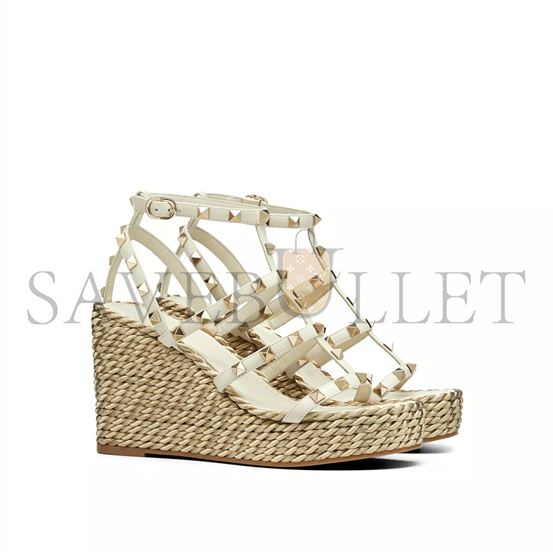 Va1e*ntin0 rockstud calfskin wedge sandal with straps 95mm 5w2s0f95emp_i16