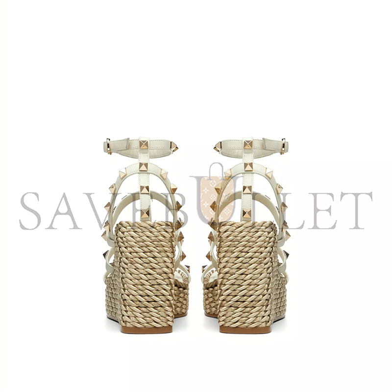 Va1e*ntin0 rockstud calfskin wedge sandal with straps 95mm 5w2s0f95emp_i16