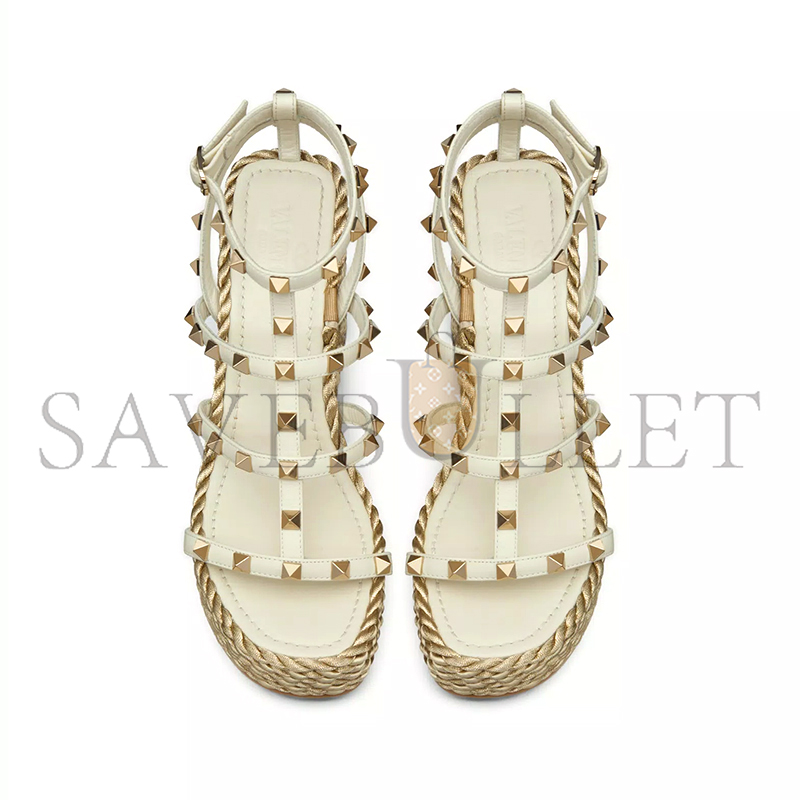 Va1e*ntin0 rockstud calfskin wedge sandal with straps 95mm 5w2s0f95emp_i16