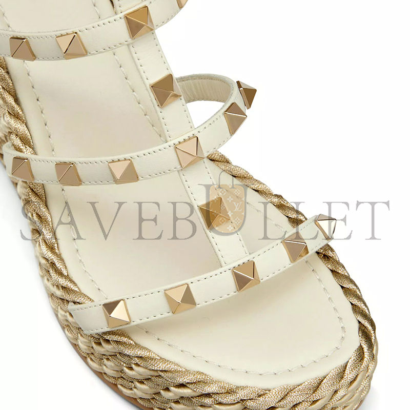 Va1e*ntin0 rockstud calfskin wedge sandal with straps 95mm 5w2s0f95emp_i16