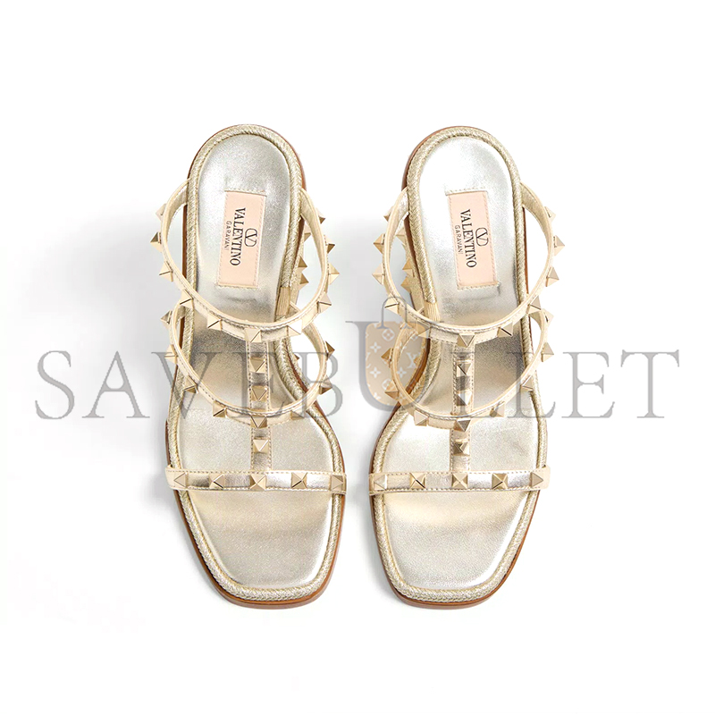 Va1e*ntin0 rockstud wedge sandal in laminated nappa with cornely embroidery 100mm 6w0s0ij7qiw_r16