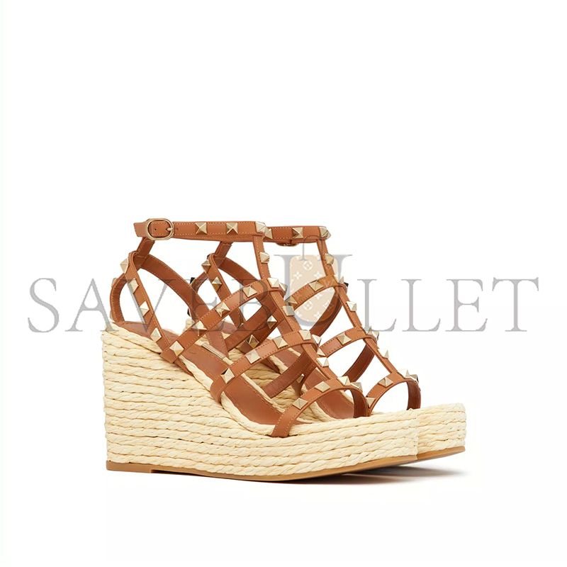 Va1e*ntin0 rockstud wedge sandal with calfskin straps 95mm 4w2s0f95znl_zt6
