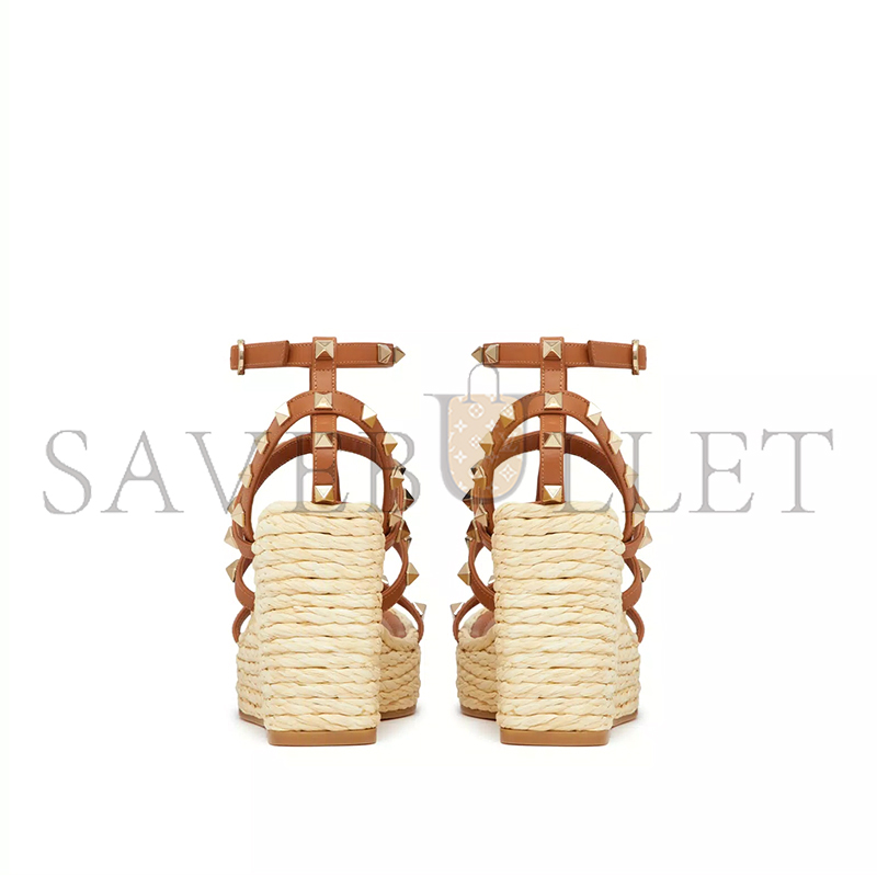 Va1e*ntin0 rockstud wedge sandal with calfskin straps 95mm 4w2s0f95znl_zt6