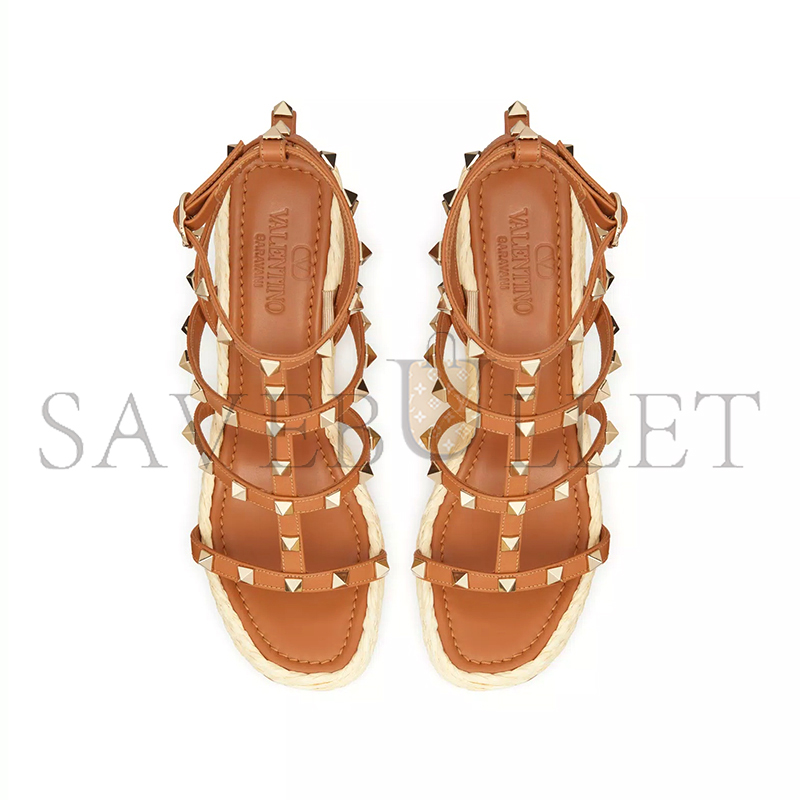 Va1e*ntin0 rockstud wedge sandal with calfskin straps 95mm 4w2s0f95znl_zt6