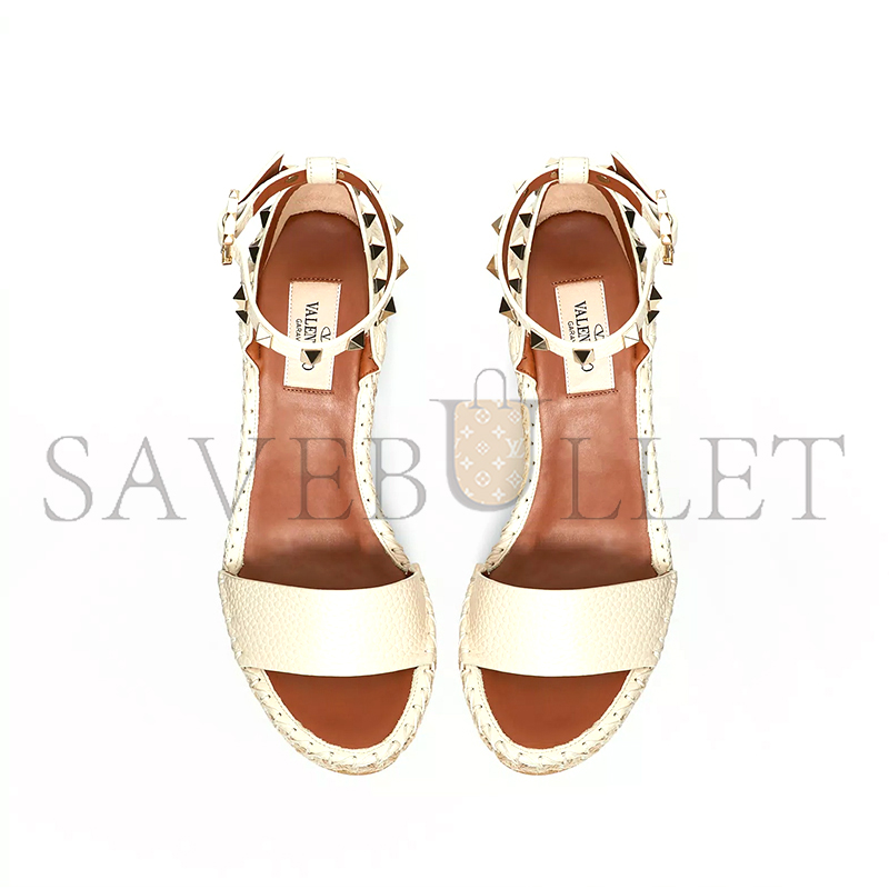 Va1e*ntin0 double rockstud grainy calfskin wedge sandal 105mm 1w2s0090vto_l13
