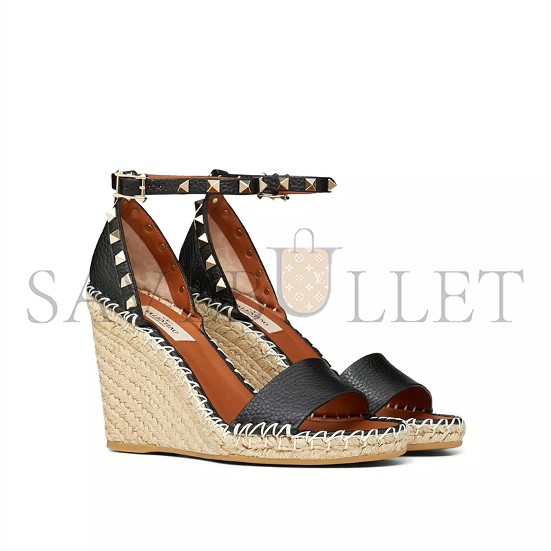 Va1e*ntin0 double rockstud grainy calfskin wedge sandal 105mm 5w2s0090vto_n02