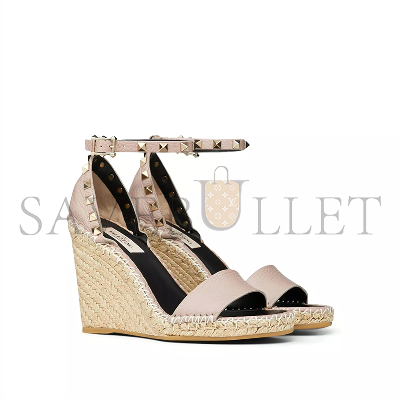 Va1e*ntin0 double rockstud grainy calfskin wedge sandal 105mm 5w2s0090vto_p98