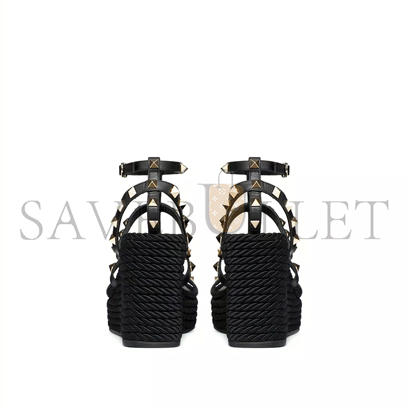 Va1e*ntin0 rockstud ankle strap wedge sandal in calfskin leather 95mm 5w2s0f95bae_0no
