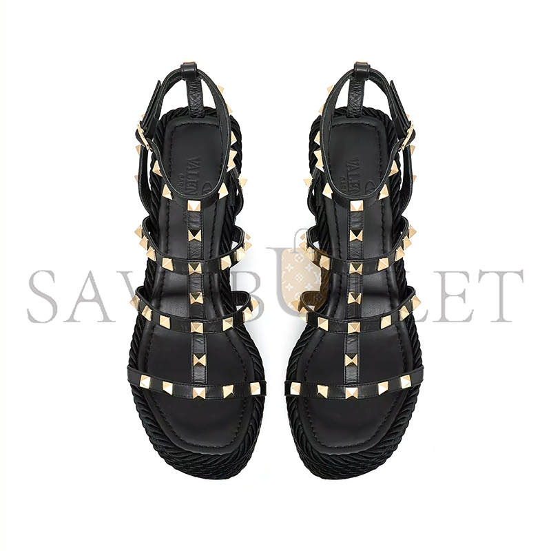 Va1e*ntin0 rockstud ankle strap wedge sandal in calfskin leather 95mm 5w2s0f95bae_0no