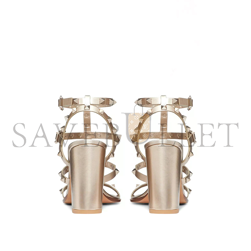 Va1e*ntin0 rockstud metallic calfskin leather ankle strap sandal 90mm 5w2s0749rzd_s69