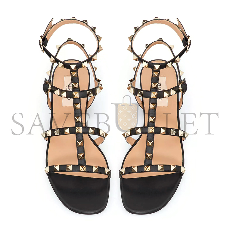 Va1e*ntin0 rockstud flat calfskin sandal with straps 5w2s0a05vod_0no
