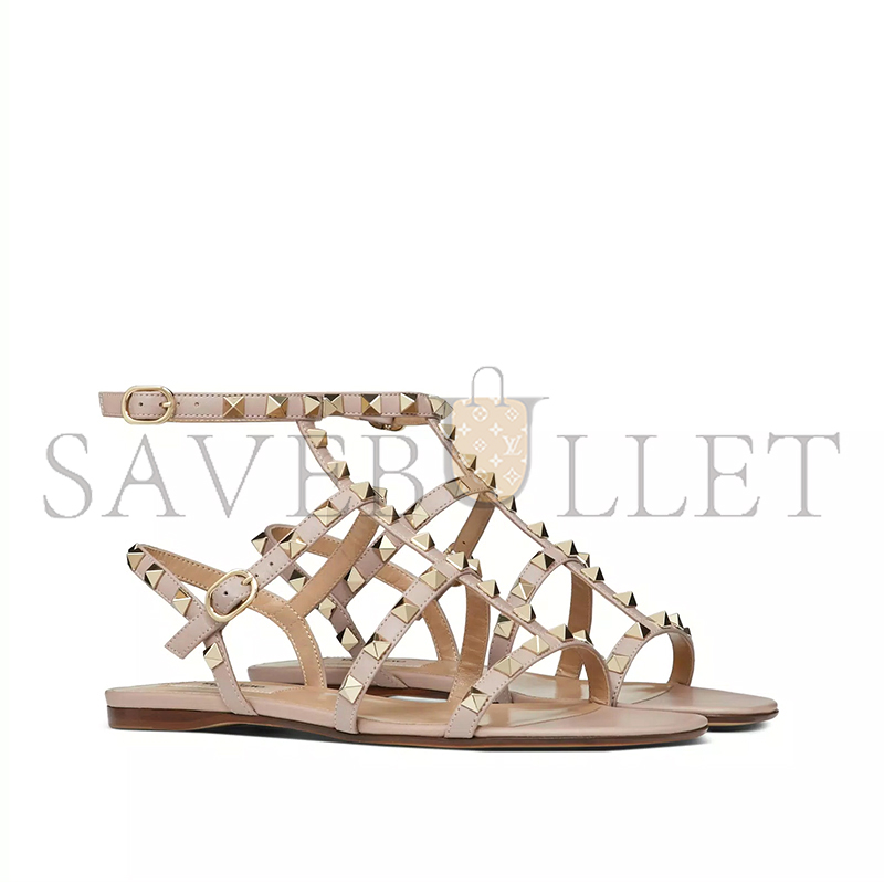 Va1e*ntin0 rockstud flat calfskin sandal with straps 5w2s0a05vod_p45