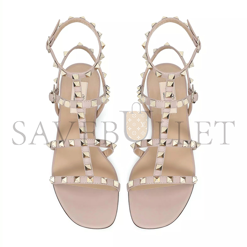 Va1e*ntin0 rockstud flat calfskin sandal with straps 5w2s0a05vod_p45