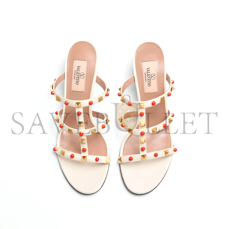 Va1e*ntin0 rockstud slide sandal in calfskin with cabochon stones 60mm 6w2s0c47max_d2k