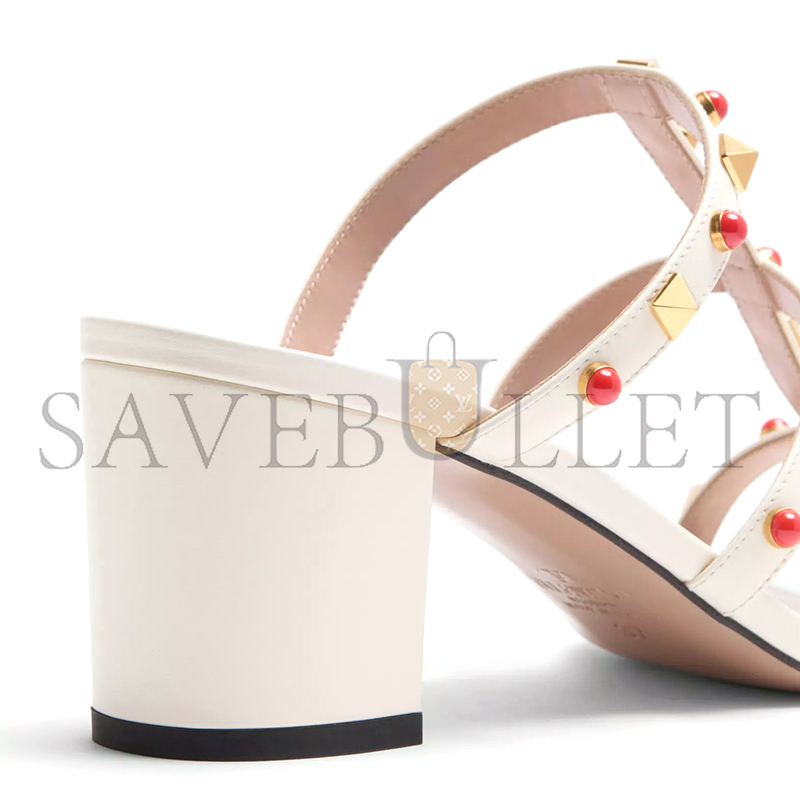 Va1e*ntin0 rockstud slide sandal in calfskin with cabochon stones 60mm 6w2s0c47max_d2k