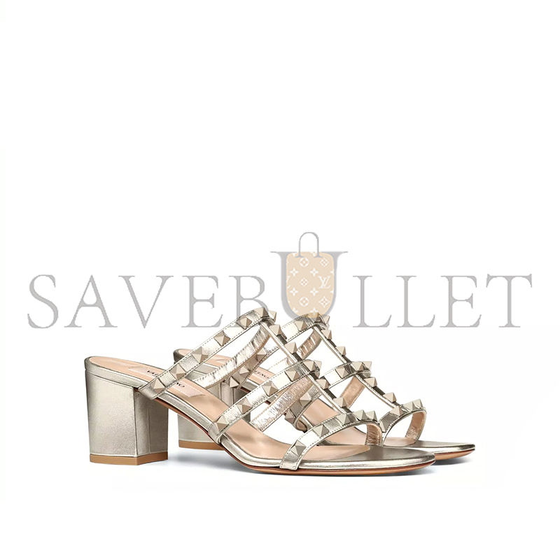 Va1e*ntin0 rockstud metallic calfskin leather slide sandal 60mm 5w2s0c47jxh_s69