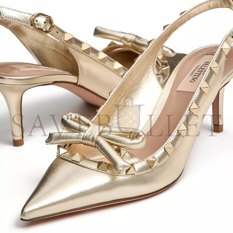 Va1e*ntin0 rockstud bow slingback pumps in laminated nappa leather and 60mm tone studs 5w2s0ib8vvp_r16