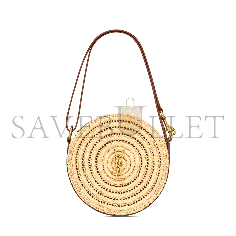 y*l raffia and leather round bag natural and bR1ck 744292gaadq (21*21*4cm)