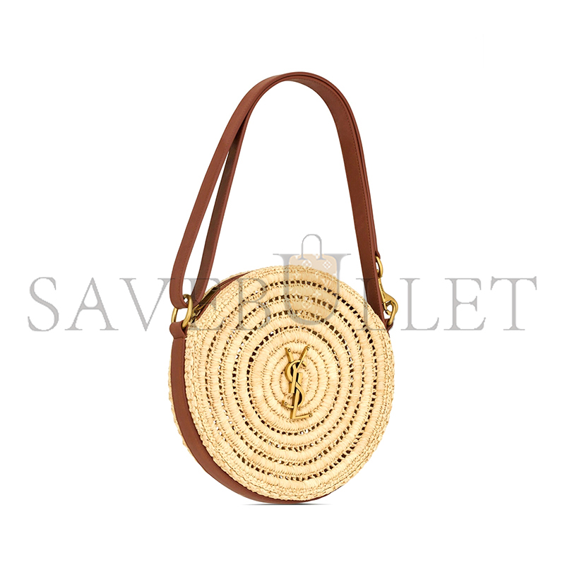 y*l raffia and leather round bag natural and bR1ck 744292gaadq (21*21*4cm)