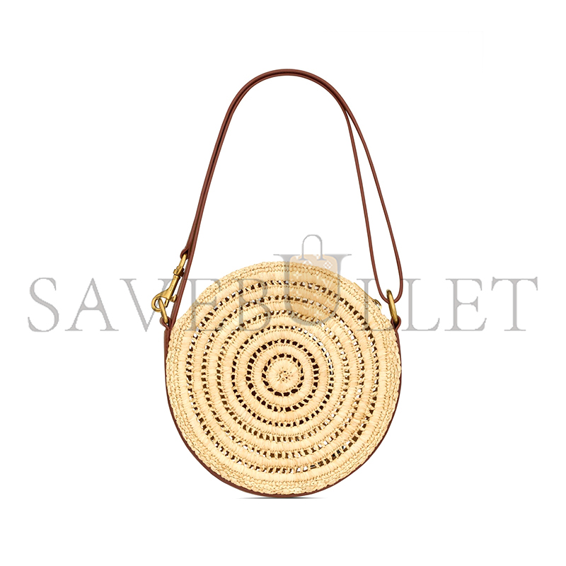 y*l raffia and leather round bag natural and bR1ck 744292gaadq (21*21*4cm)