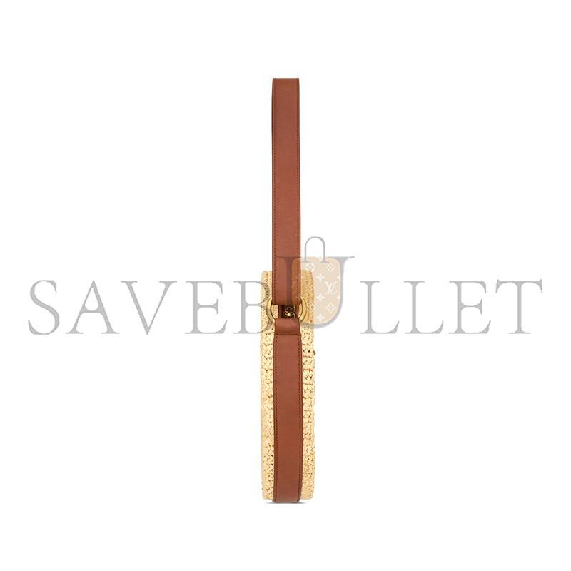 y*l raffia and leather round bag natural and bR1ck 744292gaadq (21*21*4cm)
