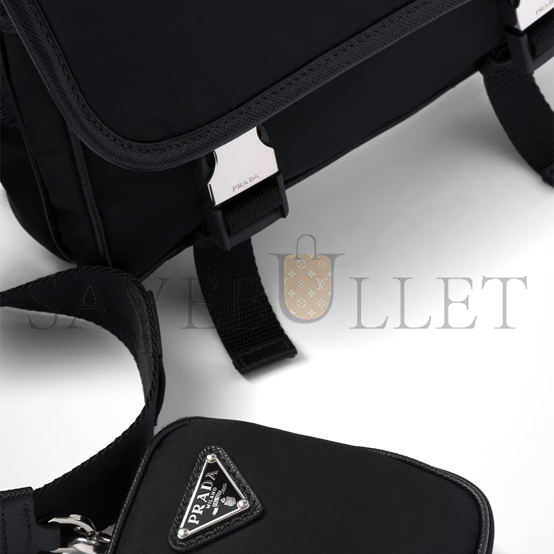 Pra*a re-nylon and saffiano leather shoulder bag 2vd034 (22*16*8.5cm)