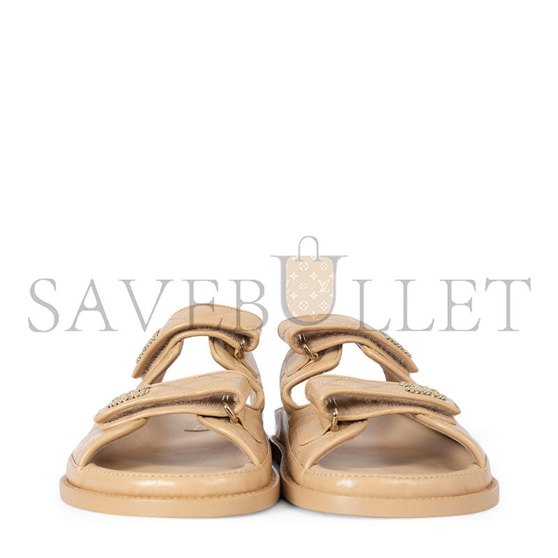 Ch**el lambskin quilted velcro dad chain cc slide sandals