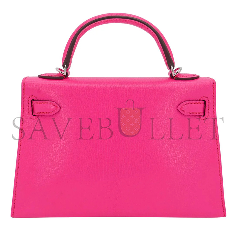 H**mes master kelly ii sellier mini rose pop chevre leather palladium hardware 103785 (20*11*6cm)