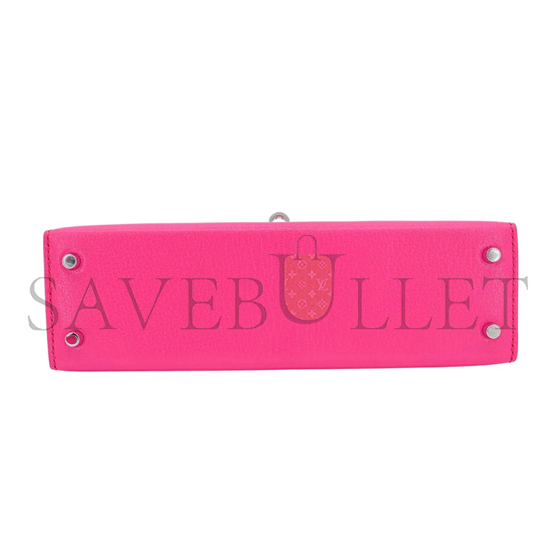 H**mes master kelly ii sellier mini rose pop chevre leather palladium hardware 103785 (20*11*6cm)