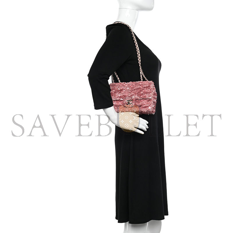 ch*el flap bag sequins & gold-tone metal G01den & pink as4561 (21*14*8cm)