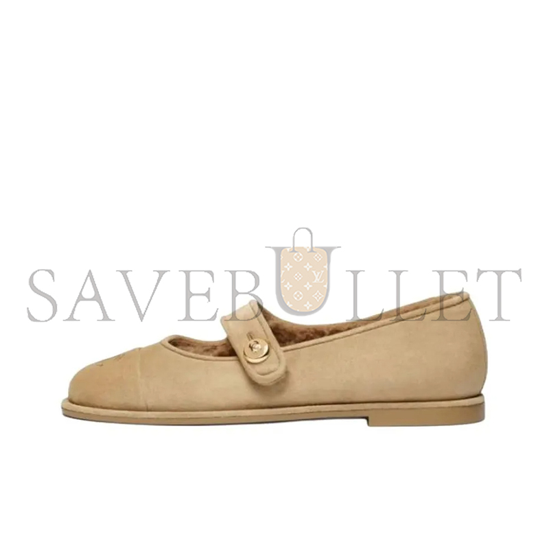 Ch*el 25b calfskin round toe buckle flats g46759