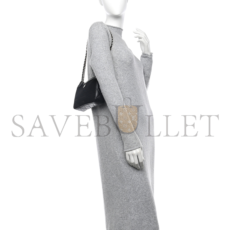 Ch*el mesh shiny lambskin clutch with chain black 1667264 (21*15*5cm)
