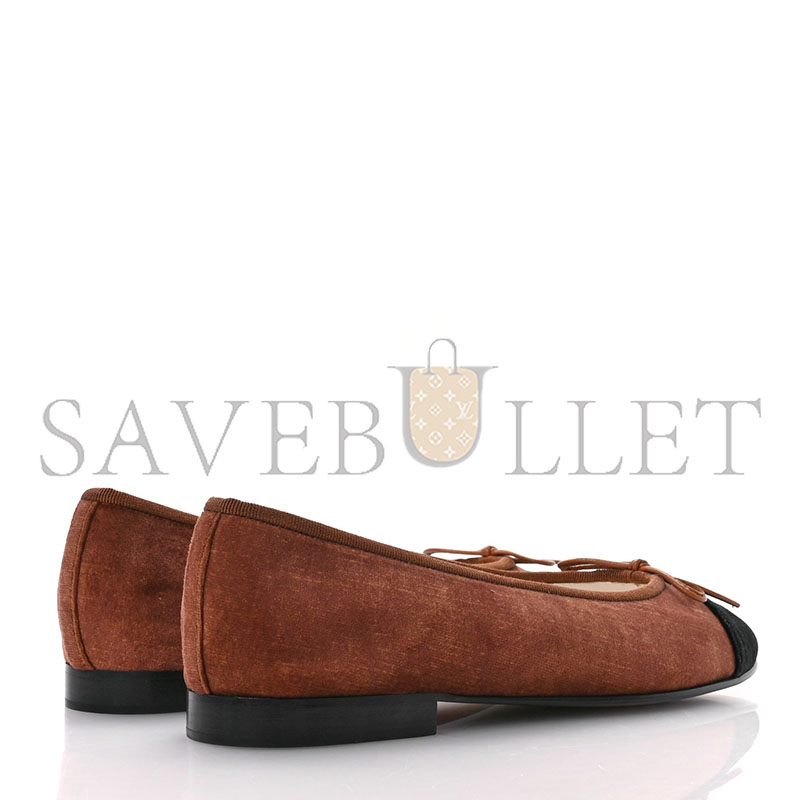 Ch*el velvet cap toe cc ballerina flats 38 brown black 1672122