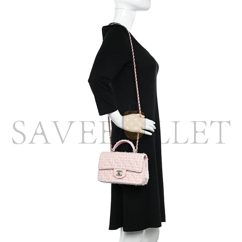 Ch**el master tweed quilted mini top handle rectangular flap light pink 1386916 (20*12*6cm)