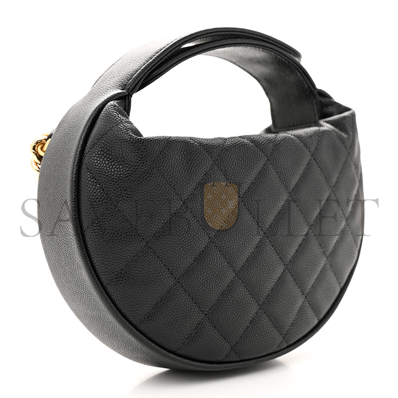 Ch**el master mini shiny caviar quilted bow pouch hobo black ap3943 (18*11*4cm)