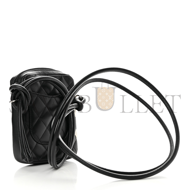 Ch**el master calfskin quilted small cambon messenger black white 1258604 (15*13*3.5cm)