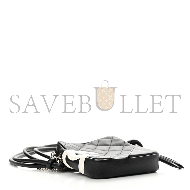 Ch**el master calfskin quilted small cambon messenger black white 1258604 (15*13*3.5cm)