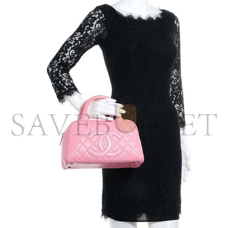 Ch**el master vintage sakura pink caviar quilted small bowler bag 71301 (25*15*7cm)