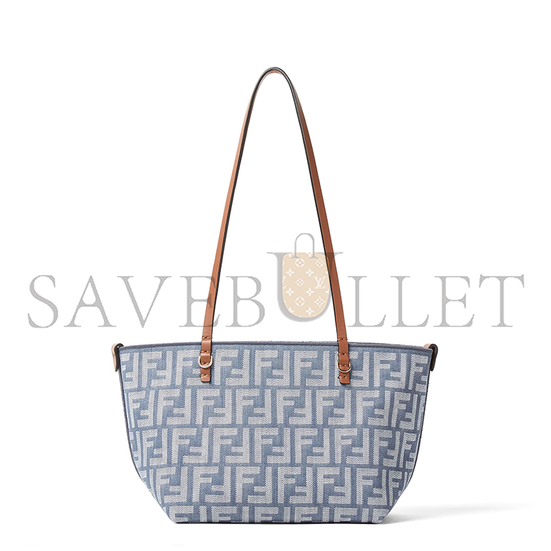 F**di small roll blue denim-effect ff jacquard reversible shopper 8bh424aut4f1sxq (23*19.5*15cm)