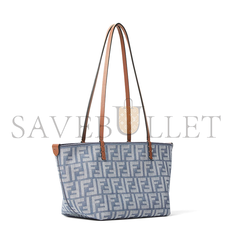 F**di small roll blue denim-effect ff jacquard reversible shopper 8bh424aut4f1sxq (23*19.5*15cm)