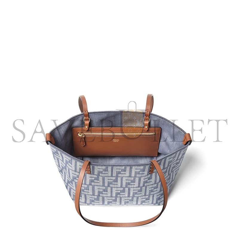 F**di small roll blue denim-effect ff jacquard reversible shopper 8bh424aut4f1sxq (23*19.5*15cm)