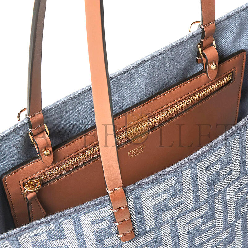 F**di small roll blue denim-effect ff jacquard reversible shopper 8bh424aut4f1sxq (23*19.5*15cm)