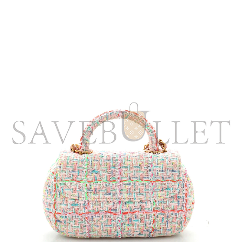 Ch**el top handle flap bag quilted tweed small as4569 (23.5*13.5*5.5cm)